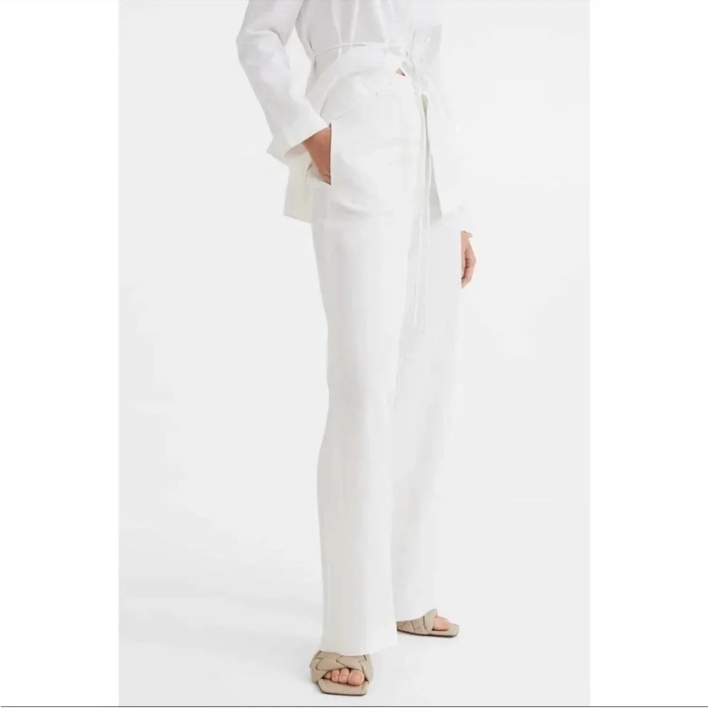 NWOT H&M White Linen Blend Trousers Wide Leg Size:20